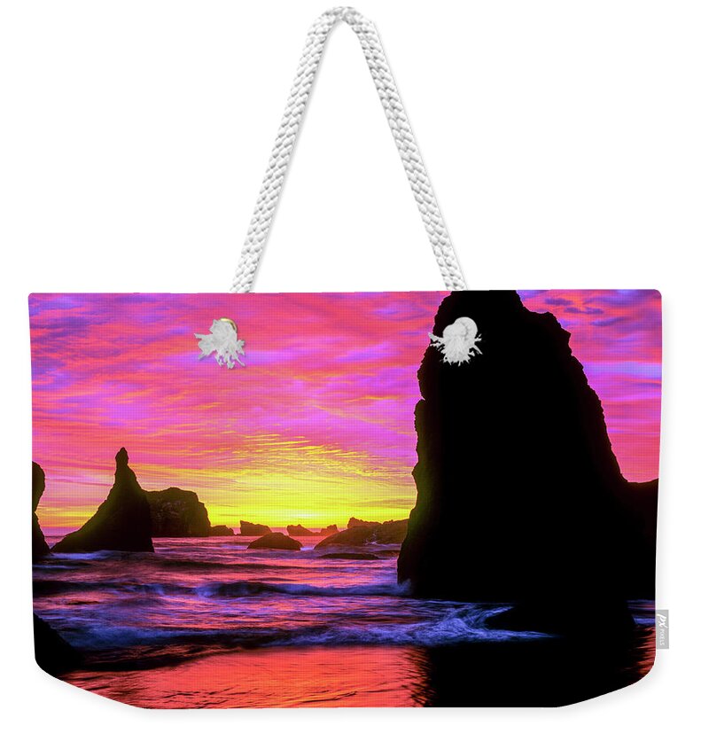 West Coast Weekender Tote Bag featuring the photograph Magenta Explosion by Randy Bradley