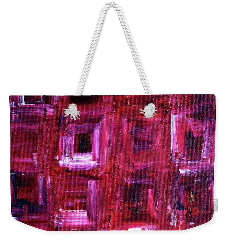 Abstract Weekender Tote Bag featuring the painting Magenta Squares by Winona's Sunshyne