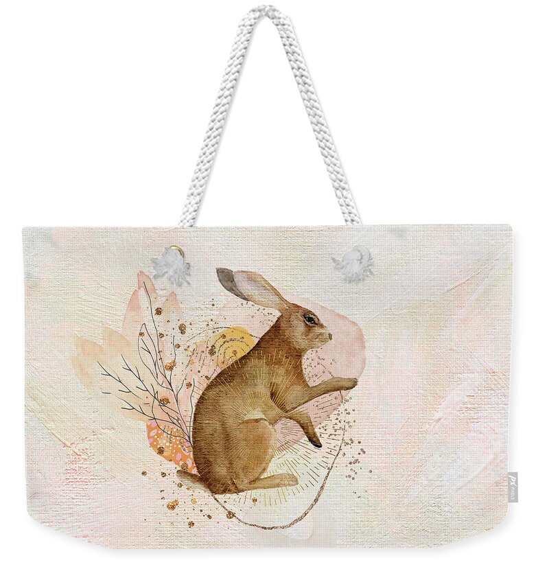 Rabbit Weekender Tote Bag featuring the painting Magical Forest Rabbit by Garden Of Delights