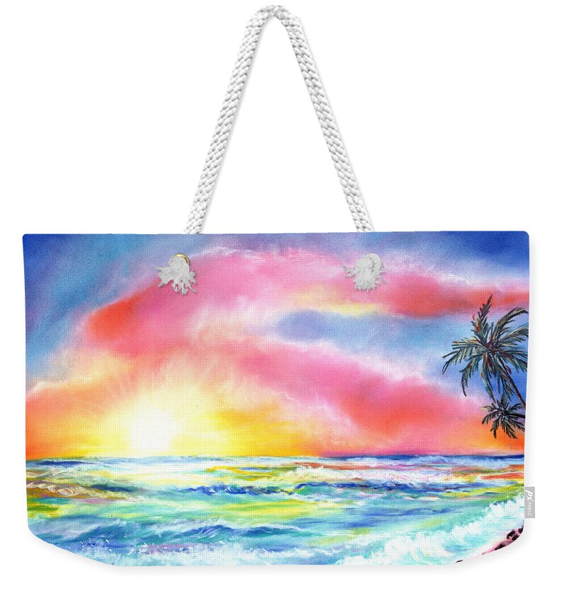 Sunset Weekender Tote Bag featuring the pastel Magical Kauai Sunset by Marionette Taboniar