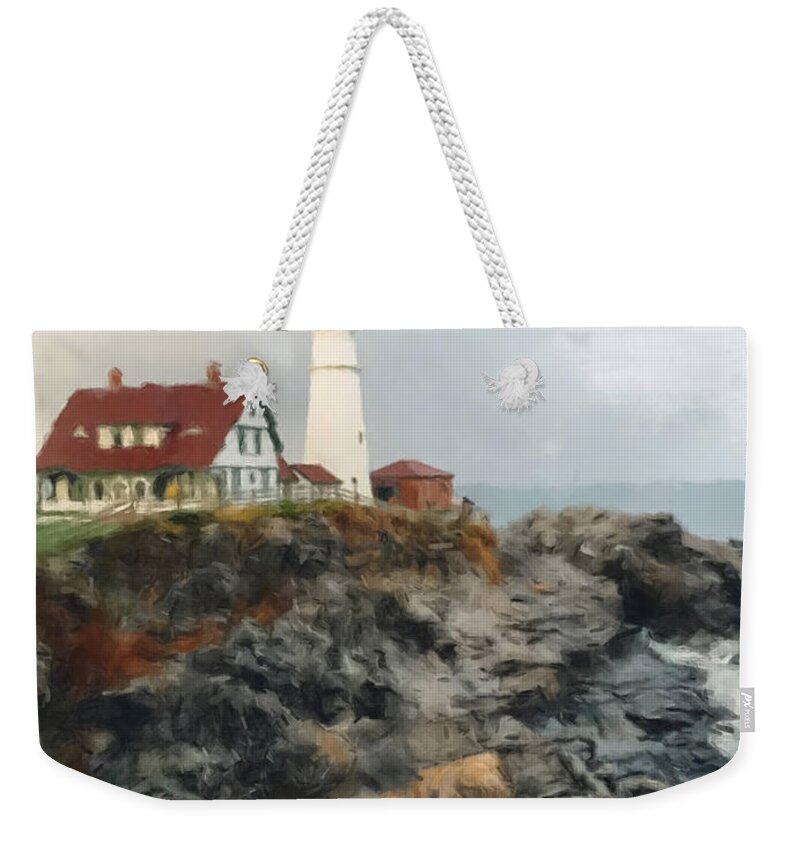 Maine Lighthouse Weekender Tote Bag featuring the painting Maine Lighthouse by Gary Arnold