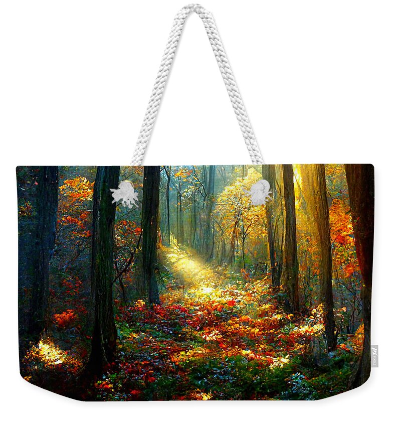 Autumn Weekender Tote Bag featuring the mixed media Majestic Forest by John DeGaetano