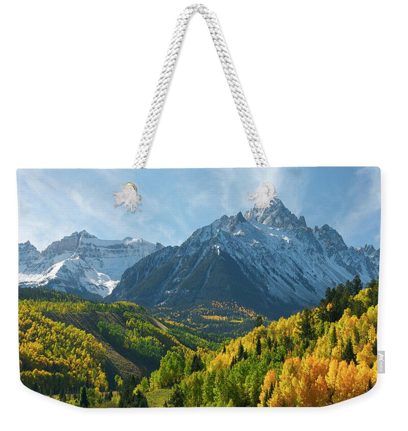 Colorado Weekender Tote Bag featuring the photograph Majestic Mt. Sneffels by Aaron Spong