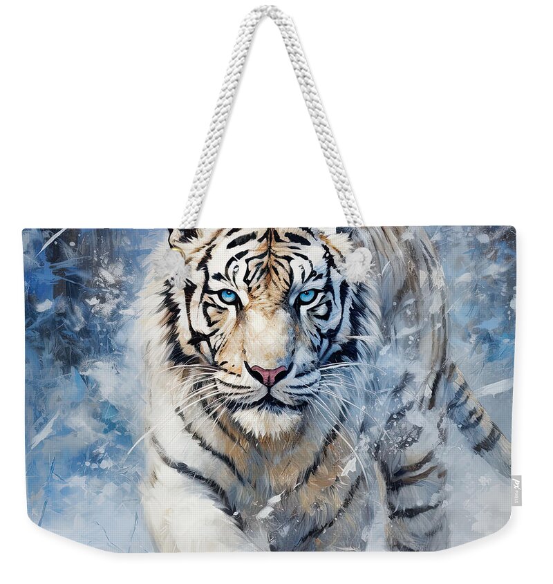 White Bengal Tiger Weekender Tote Bag featuring the photograph Majestic White Bengal Tiger by Lourry Legarde