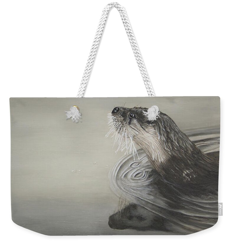 North American Wildlife Weekender Tote Bag featuring the painting Making Ripples - River Otter by Johanna Lerwick