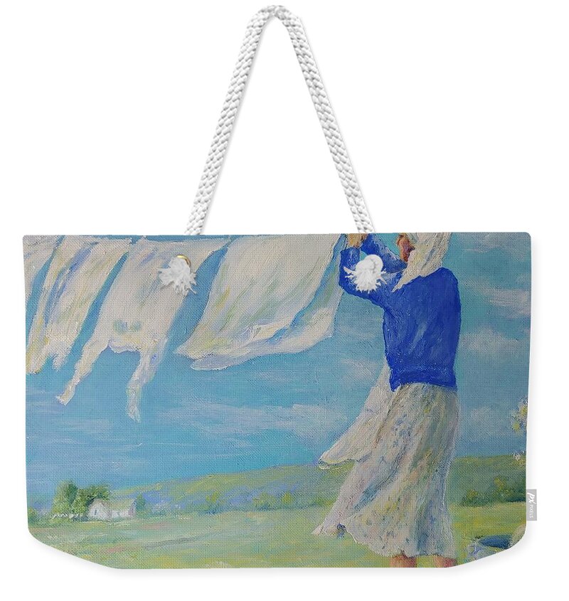 March Weekender Tote Bag featuring the painting Mama, a Strong Sand Mountain Woman by ML McCormick