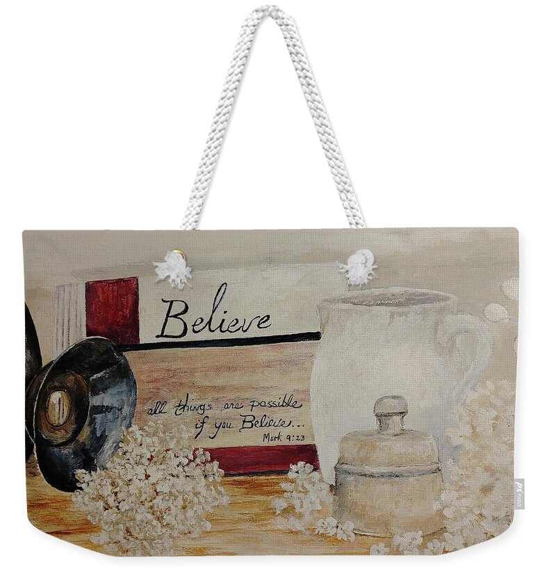 Country Living Weekender Tote Bag featuring the painting Treasures from Mother's Kitchen by ML McCormick
