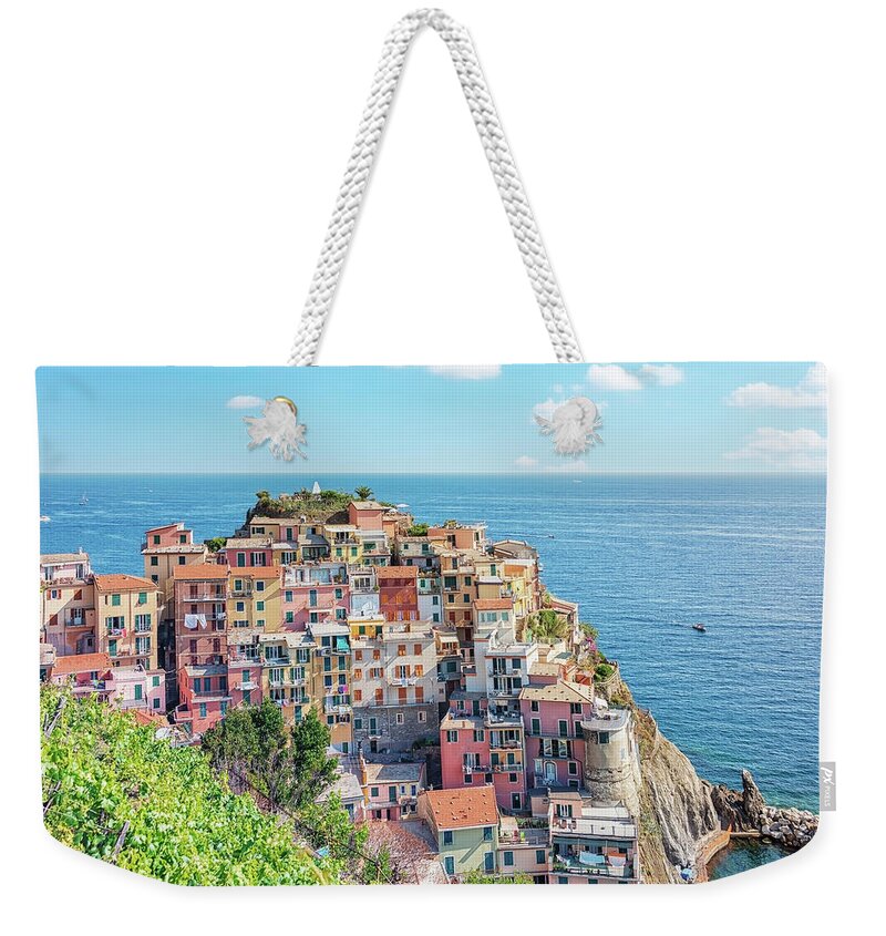 Sea Weekender Tote Bag featuring the photograph Manarola In Summer by Manjik Pictures