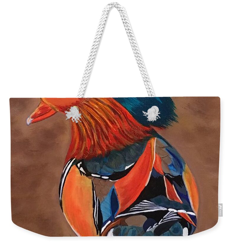  Weekender Tote Bag featuring the painting Mandarin Duck-Fowl Play by Bill Manson