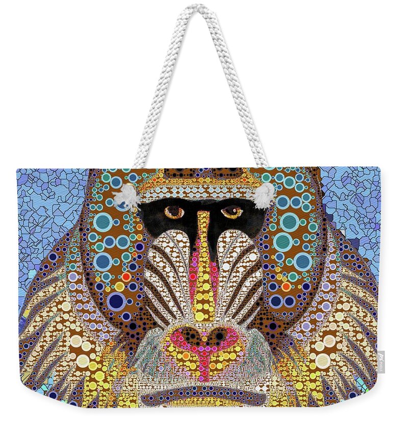 Primates Weekender Tote Bag featuring the digital art Mandrill Monkey Abstract Portrait 1a by Philip Preston