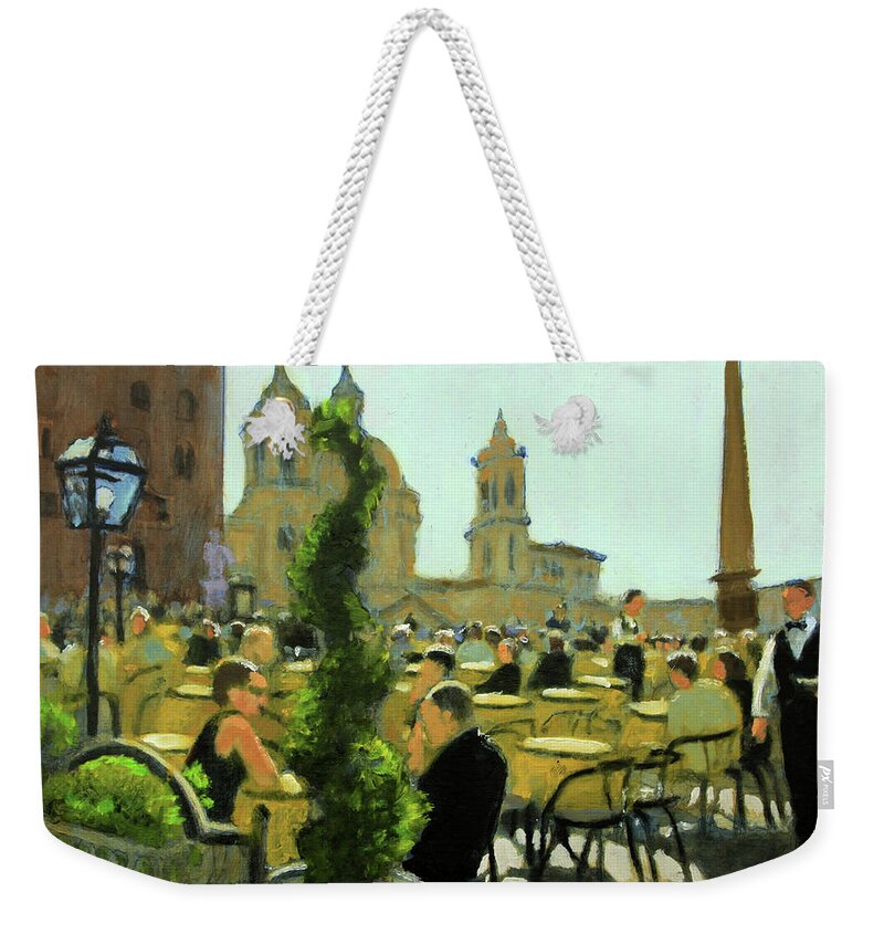Lunch In Rome Weekender Tote Bag featuring the painting Mangia Bene by David Zimmerman