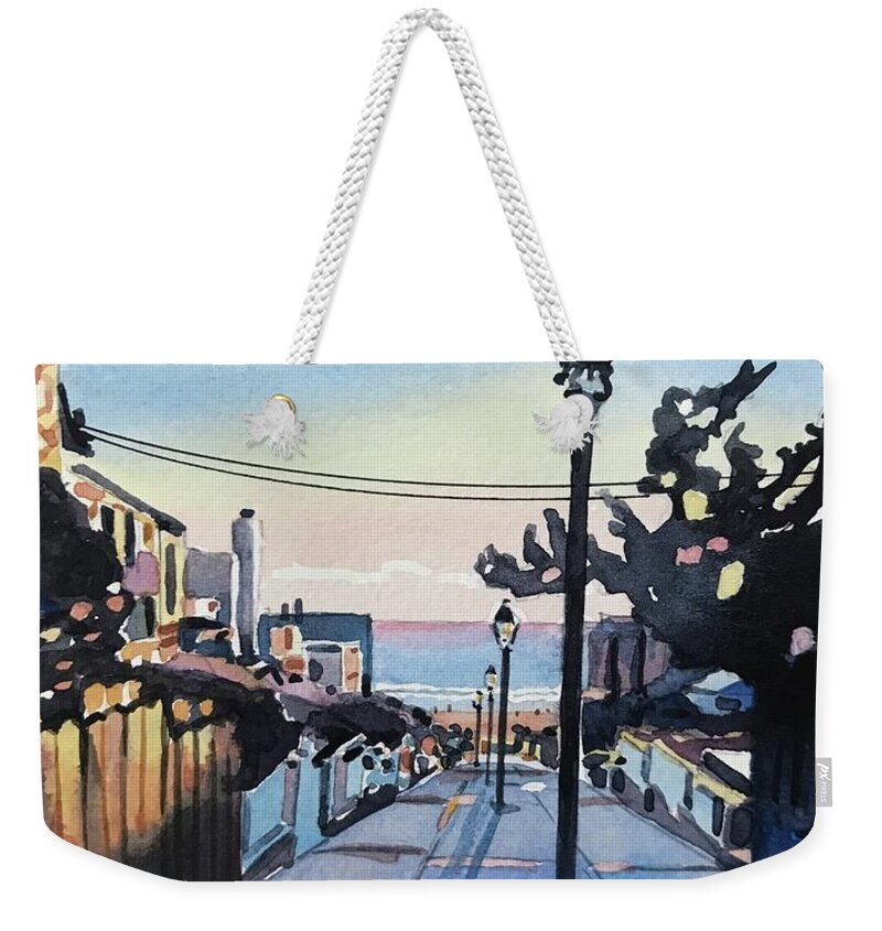 Manhattan Beach Weekender Tote Bag featuring the painting Manhattan Beach #32 by Luisa Millicent