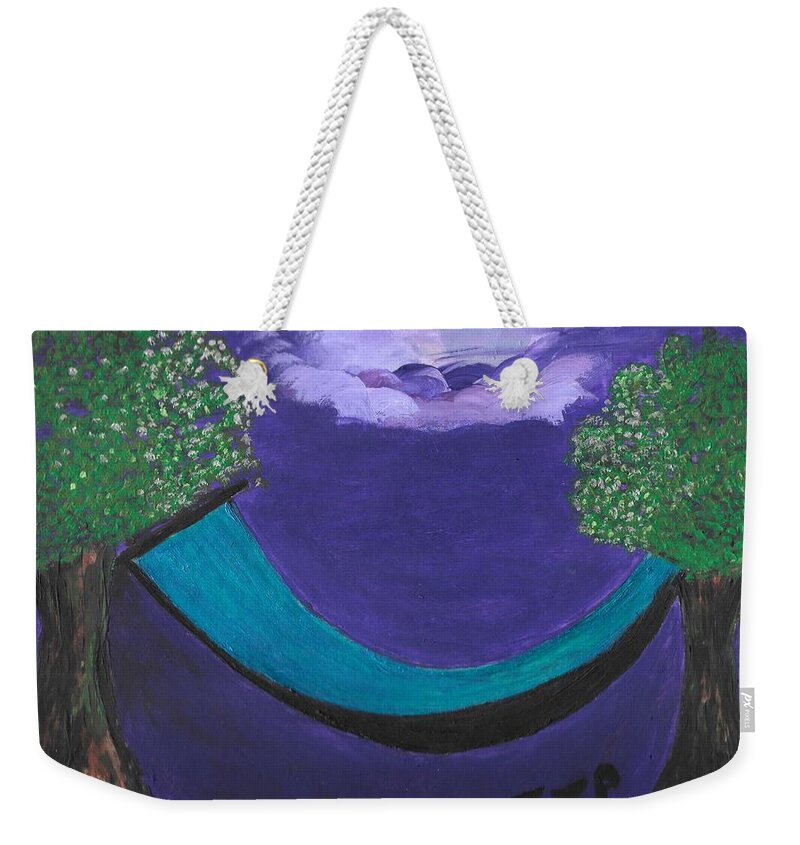 Abundance Weekender Tote Bag featuring the painting Manifesting under a silver moon by Esoteric Gardens KN