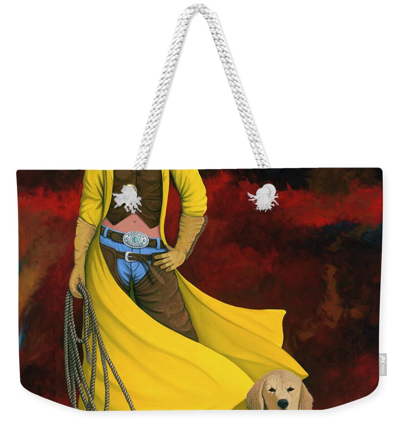 Cowgirl Girl And Dog Weekender Tote Bag featuring the painting Man's Best Friend by Lance Headlee