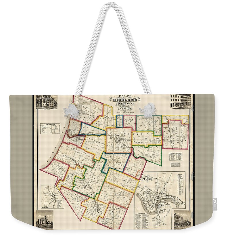 Oswego Weekender Tote Bag featuring the photograph Map of Richland, Oswego Co. N.Y.1860 by Phil Cardamone