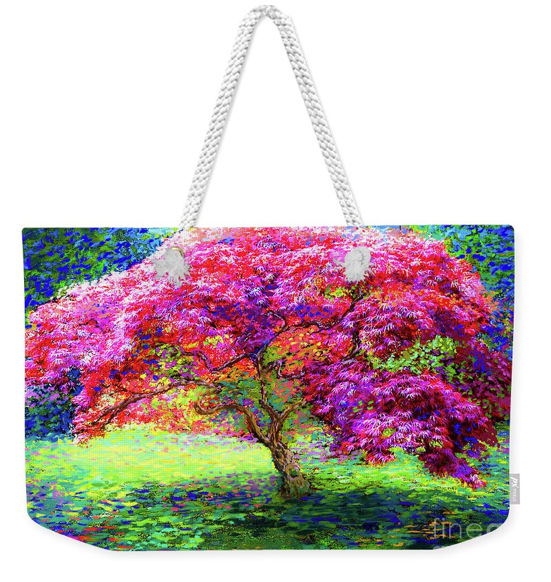 Landscape Weekender Tote Bag featuring the painting Maple Tree Magic by Jane Small