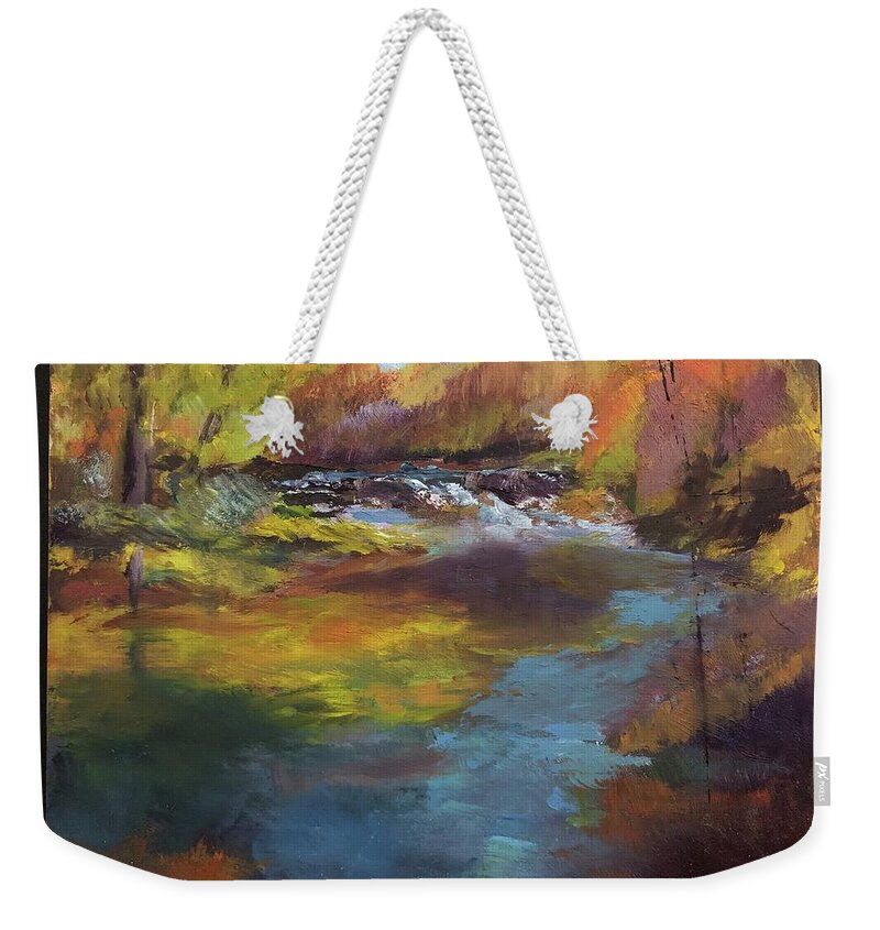 Landscape Weekender Tote Bag featuring the painting Maramec Springs by Donna Carrillo
