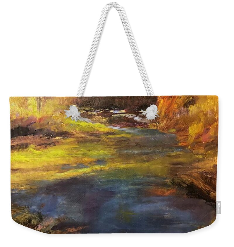 Springscape Weekender Tote Bag featuring the painting Maramec Springs II by Donna Carrillo