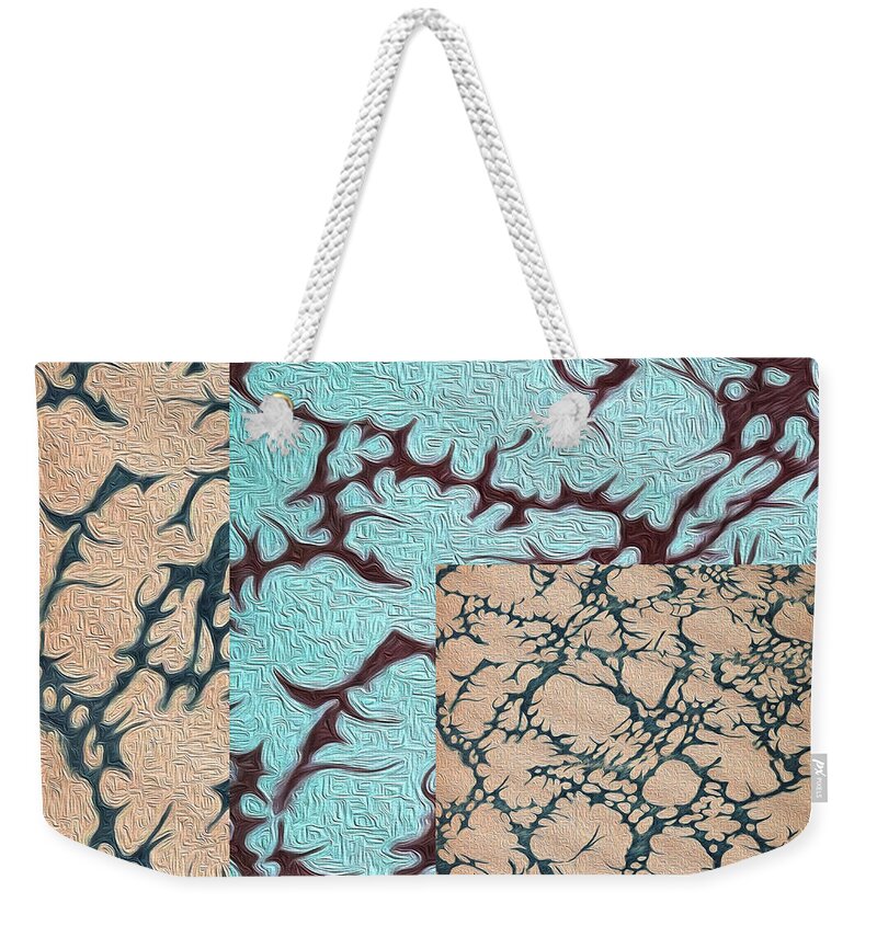 Marbleized Book Endpaper Construction Weekender Tote Bag featuring the mixed media Endpaper Abstract Square #2 by Lorena Cassady