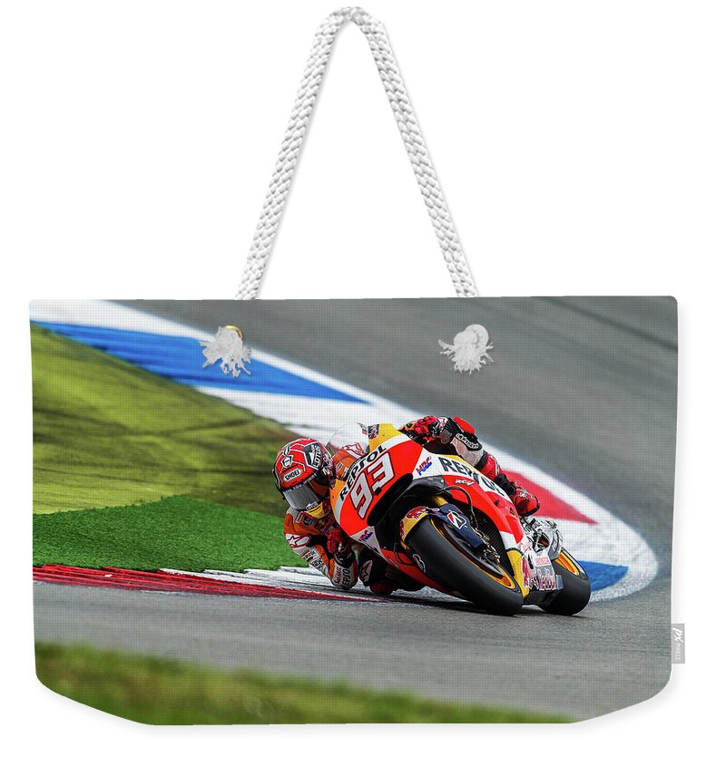 Motogp Weekender Tote Bag featuring the photograph Marc Marquez Assen 2015 by Tony Goldsmith