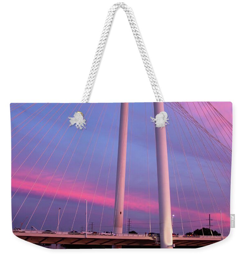 Bridge Weekender Tote Bag featuring the photograph Margaret Hunt Hill Bridge at sunset by Debby Richards