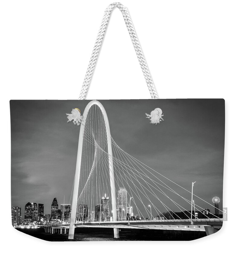 Dallas Texas Weekender Tote Bag featuring the photograph Margaret Hunt Hill Bridge Black and White by Robert Bellomy