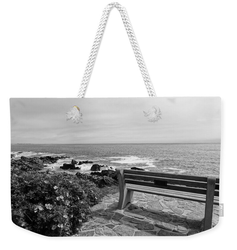 Maine Weekender Tote Bag featuring the photograph Marginal Way BW by Patricia Caron