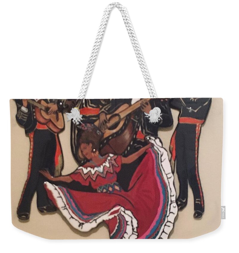 Mariachi Musicians Weekender Tote Bag featuring the mixed media Mariachis and Folklorico Dancer by Bill Manson