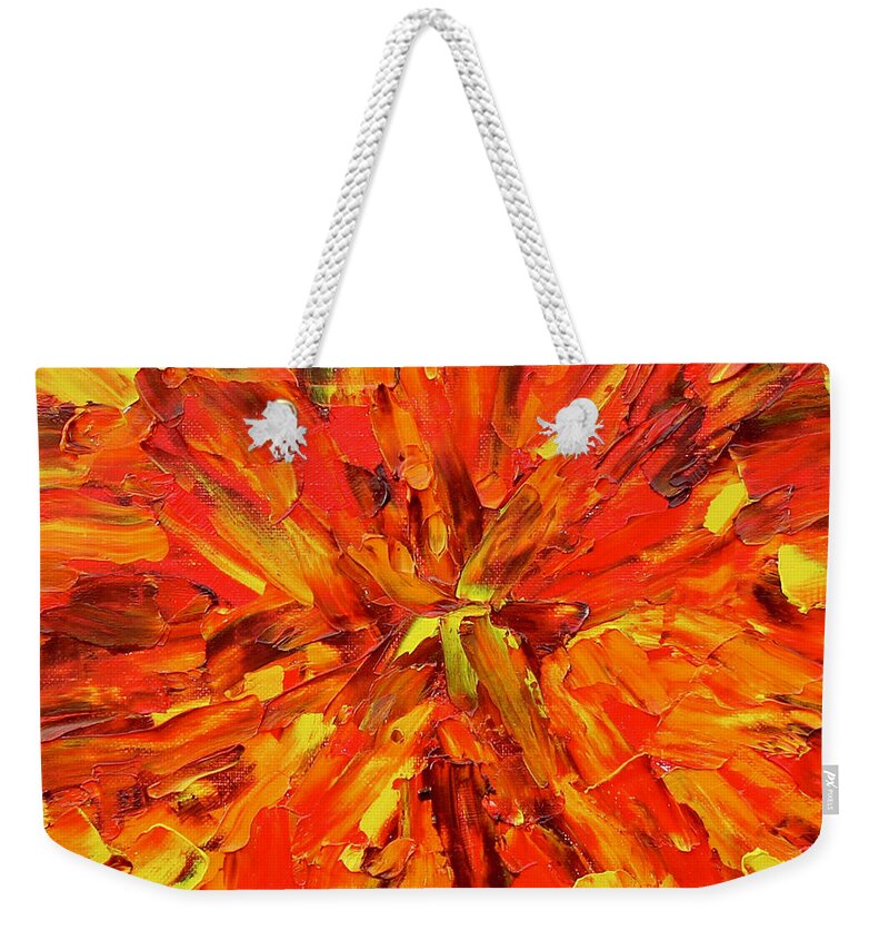 Marigold Weekender Tote Bag featuring the painting Marigold Inspiration 1 by Teresa Moerer