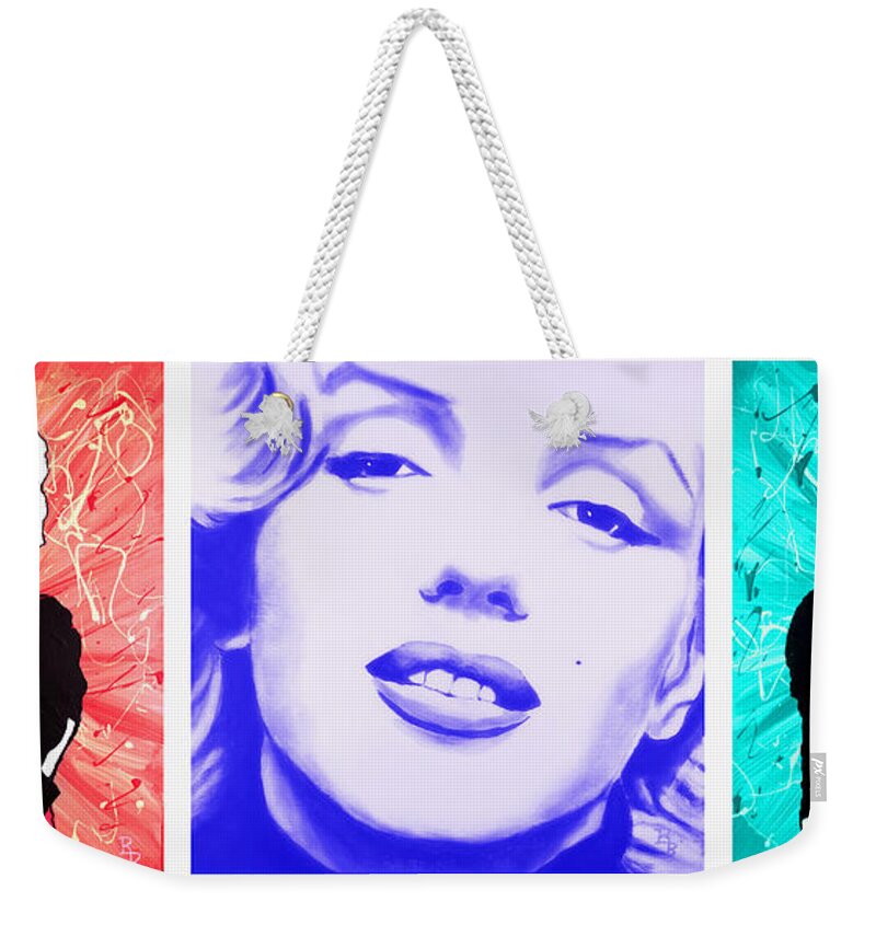 Marilyn Monroe Weekender Tote Bag featuring the painting Marilyn Monroe 3 Panel Hollywood Color Splash by Bob Baker