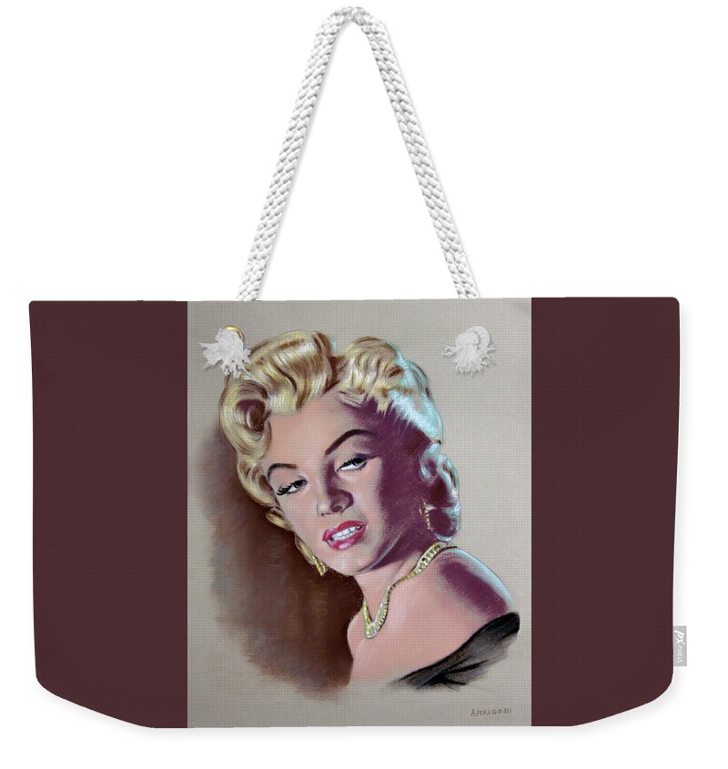 Marilyn Monroe Weekender Tote Bag featuring the painting Marilyn Monroe by David Arrigoni