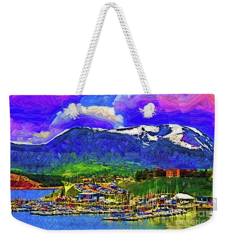 Lake-dillon Weekender Tote Bag featuring the digital art Marina On Lake Dillon In Fauvism by Kirt Tisdale