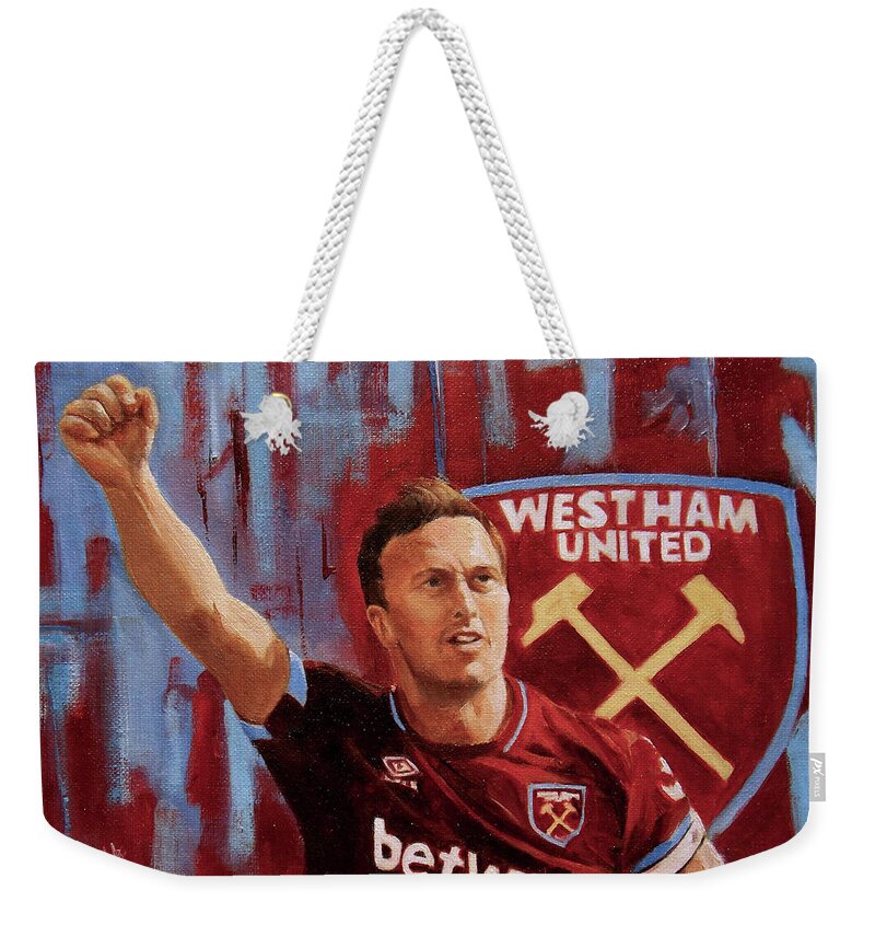 Irons Weekender Tote Bag featuring the painting mark Noble by Barry BLAKE