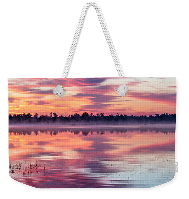 Marl Lake Weekender Tote Bag featuring the photograph Marl Lake Pastel Sunrise by Ron Wiltse