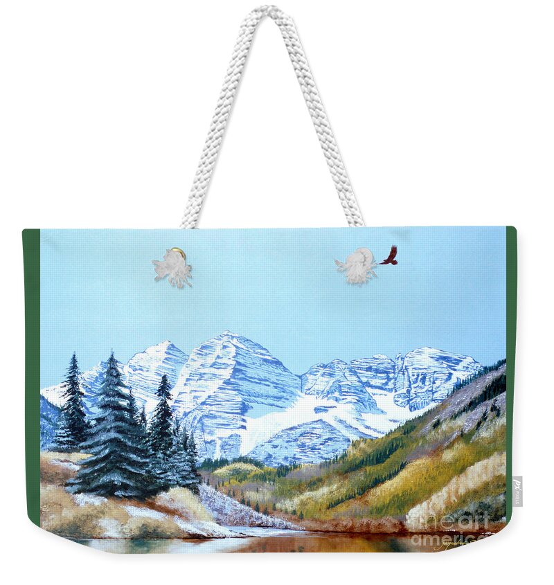 Mountains Weekender Tote Bag featuring the painting Maroon Bells by Jacqueline Shuler