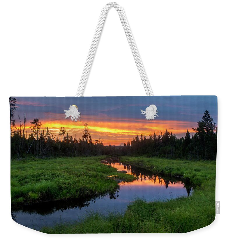 Marsh Weekender Tote Bag featuring the photograph Marsh Sunset Reflections by Chris Whiton
