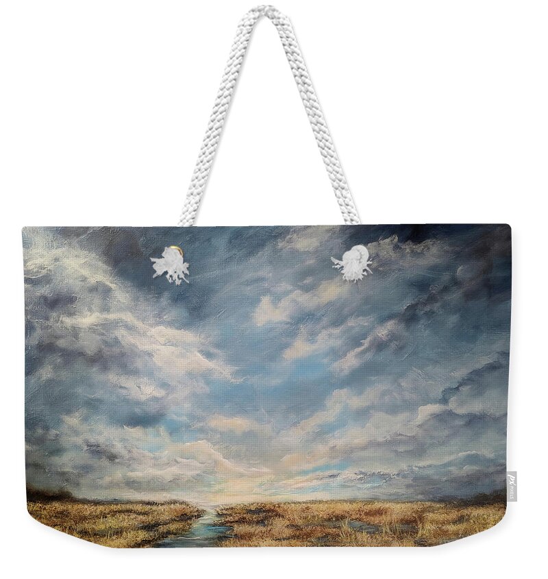 Landscape Weekender Tote Bag featuring the painting Marshland Symphony by Jai Johnson