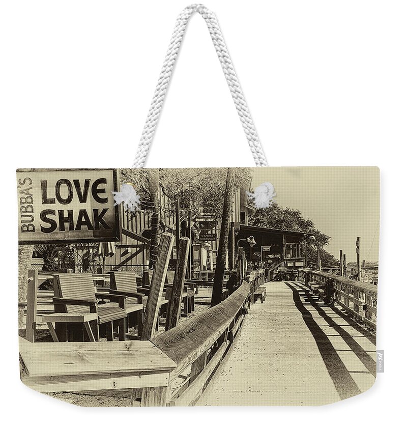 Murrells Inlet Weekender Tote Bag featuring the photograph Marshwalk Sepia by Bill Barber