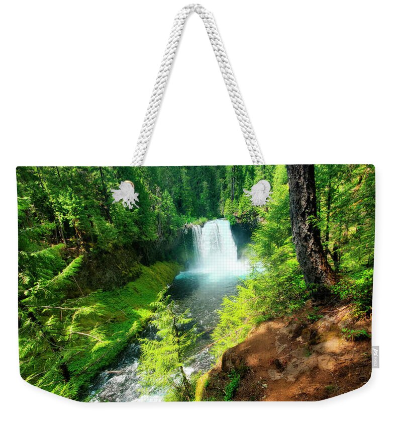 Waterfall Weekender Tote Bag featuring the photograph Marveling in the Beauty by Janie Johnson
