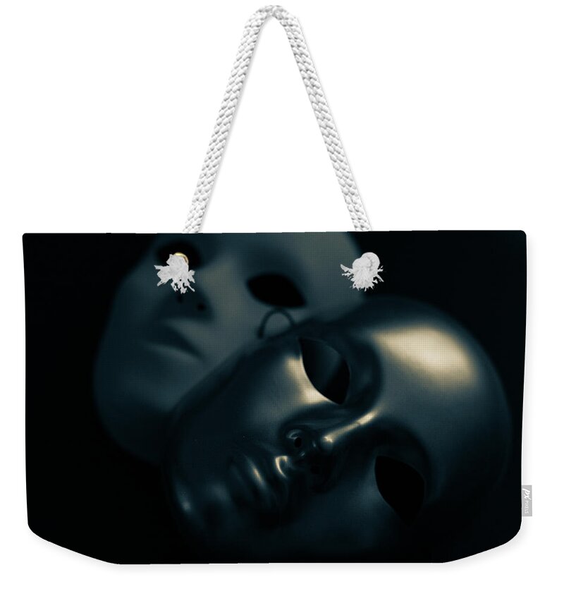 Mask Weekender Tote Bag featuring the photograph Masks in Blue by Amelia Pearn