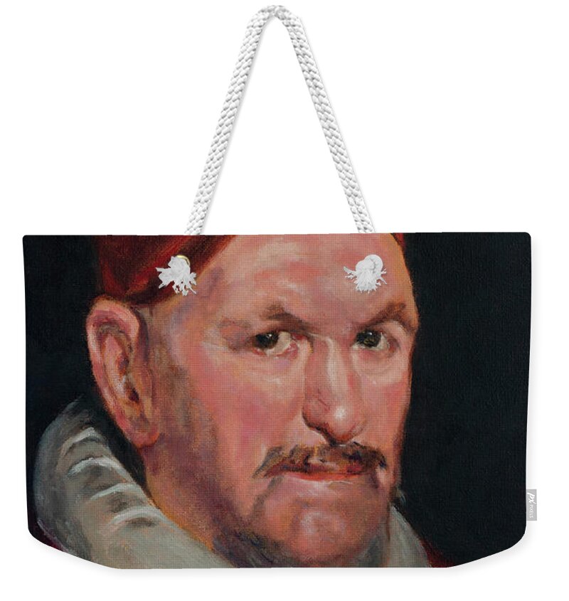  Weekender Tote Bag featuring the painting Master Copy of Detail of Portrait of Pope Innocent X by Diego Velazquez by Pablo Avanzini