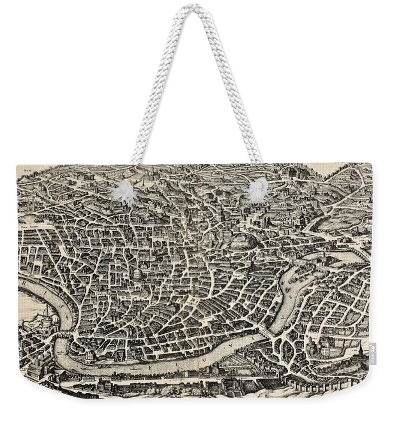 Nature Weekender Tote Bag featuring the painting Matth Merian  Antique town view of Roma by MotionAge Designs