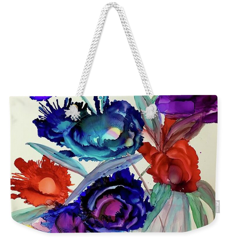 Contemporary Weekender Tote Bag featuring the painting Matthews Farmers Market Flowers 1 by Eunice Warfel