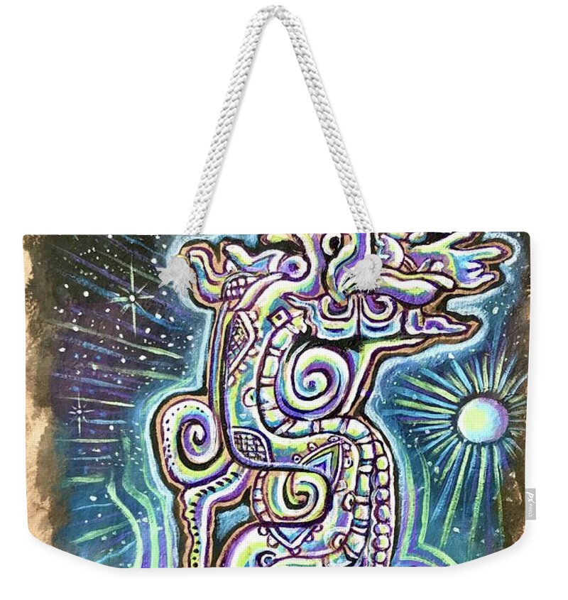 Mayan Weekender Tote Bag featuring the painting Mayan Vision Serpent by Jim Figora