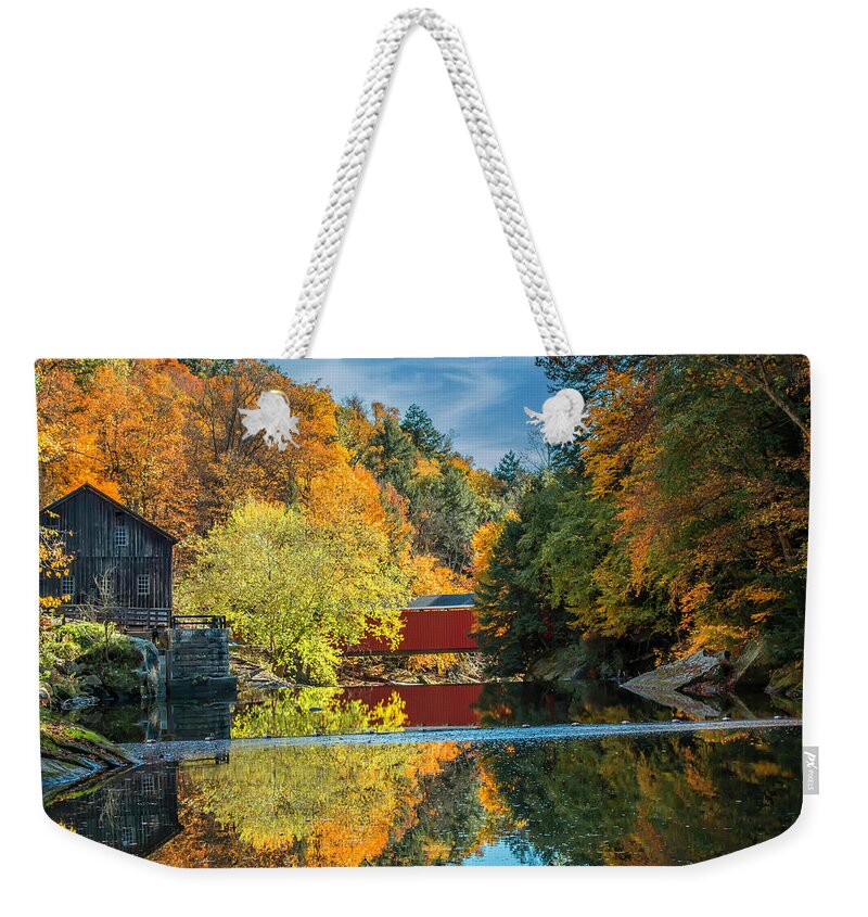 Mill Weekender Tote Bag featuring the photograph McConnell's Mill and Covered Bridge by Skip Tribby