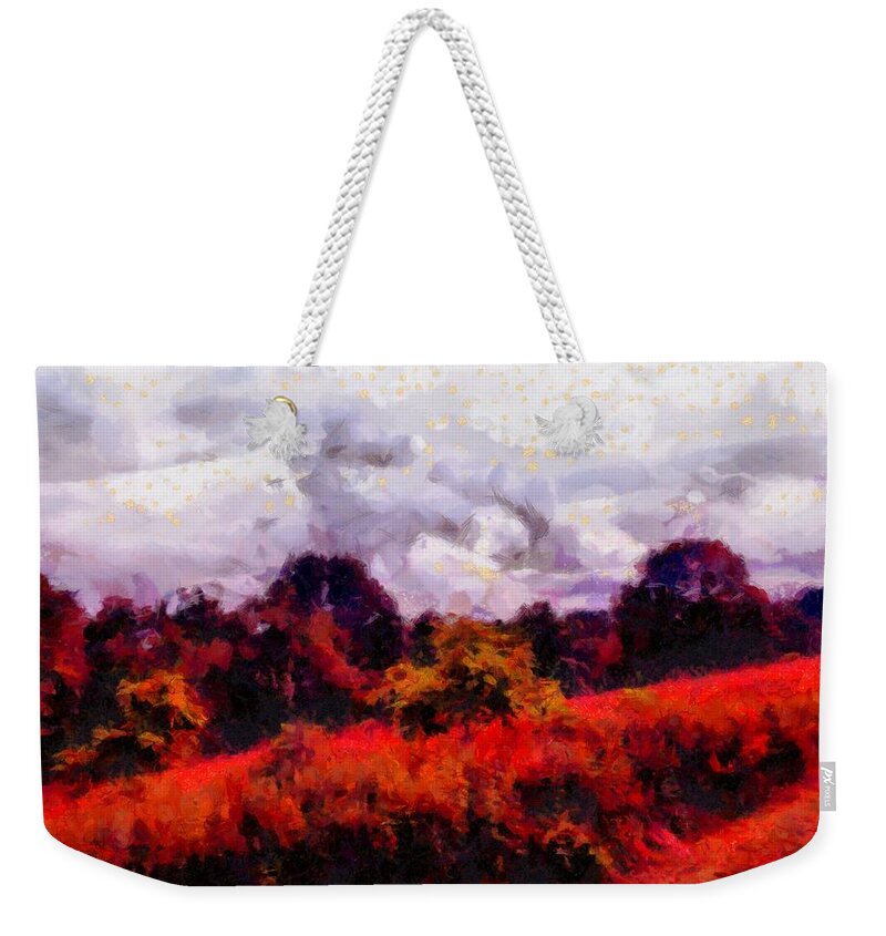 Meadow Weekender Tote Bag featuring the mixed media Meadow at Dusk by Christopher Reed