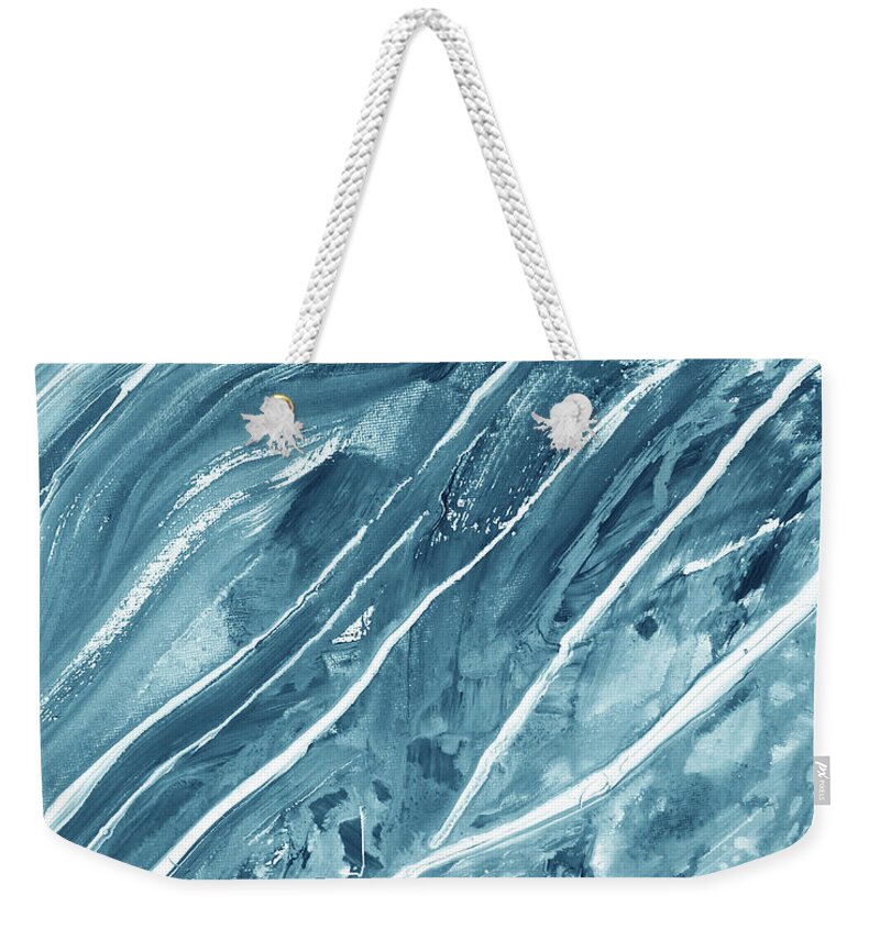 Teal Blue Weekender Tote Bag featuring the painting Meditate On The Wave Peaceful Contemporary Beach Art Sea And Ocean Teal Blue XI by Irina Sztukowski