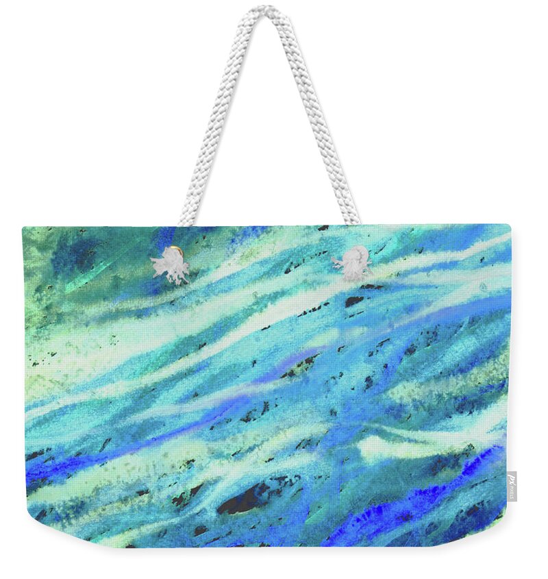 Blue Weekender Tote Bag featuring the painting Meditative Flow Of The River Abstract Lines II by Irina Sztukowski