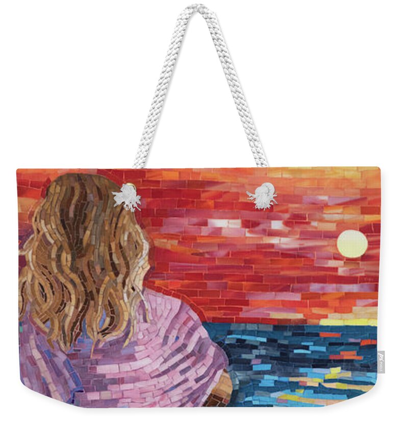 Mosaic Weekender Tote Bag featuring the mixed media Mediterranean Sunset by Adriana Zoon