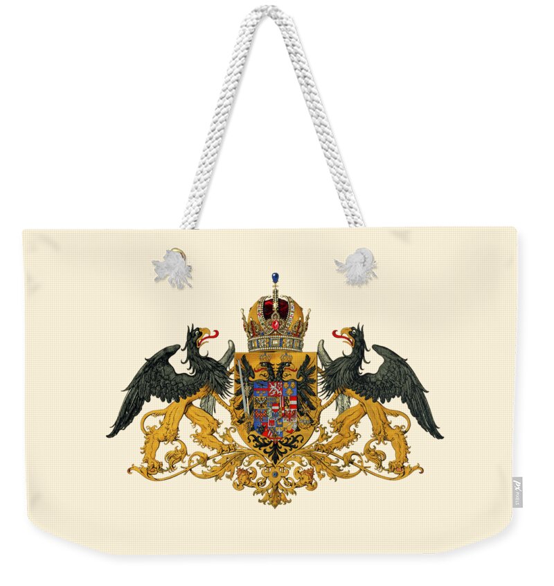 Coat Of Arms Of Austria Weekender Tote Bag featuring the drawing Medium Coat of Arms of the Austrian Countries, 1915 by Helga Novelli
